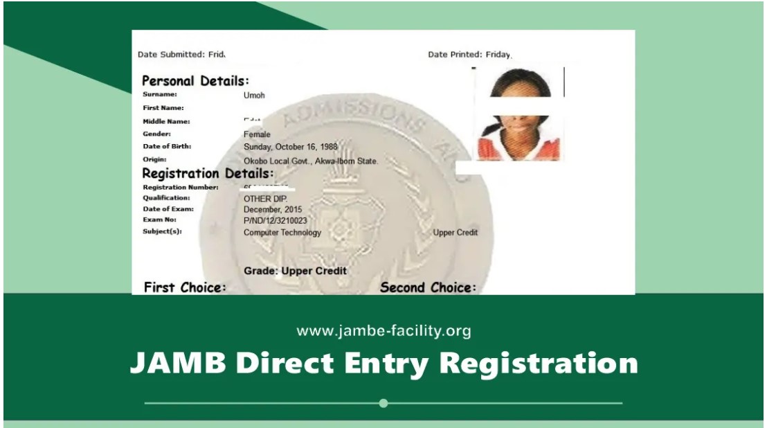 JAMB Direct Entry Admission 2027/2028: