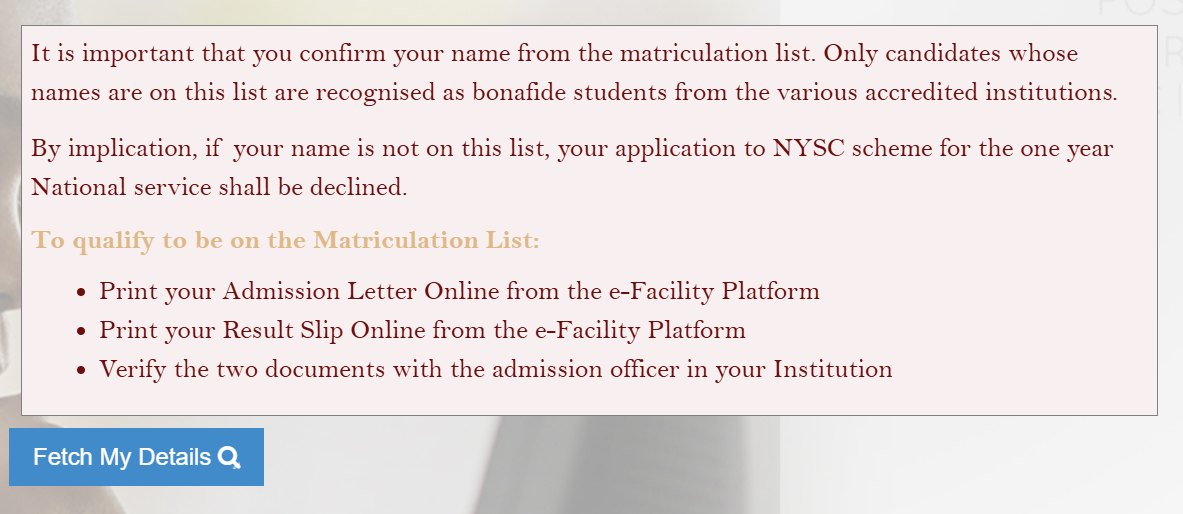 JAMB Matriculation list requirements
